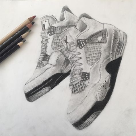 I drew this a week ago and i think it looks amazing Jordan 4 Sketch, Drawing Of Jordans, Jordan 4 Drawing, Air Jordan Sketch, Jordan Drawing Shoes Pencil, Michael Jordan Sketch, Sport Shoes Drawing Sketch, Retro 4s, Jordan 4s