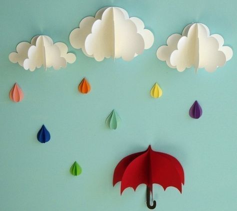 Low yo-yo stuff: Paper clouds Paper Clouds, Paper Wall Decor, Red Umbrella, Metal Tree Wall Art, Paper Wall Art, Balloon Wall, 3d Wall Art, 3d Paper, 3d Wall