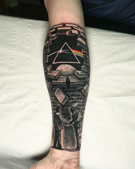 Pink Floyd Tattoo Sleeve, Pink Floyd Tattoo Ideas, Pink Floyd Tattoo Art, Floyd Leg, Movie Tattoo Ideas, Pink Floyd Cover, Pink Floyd Tattoo, Rock Tattoo, Movie Tattoo