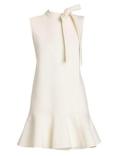 Ivory · Virgin Wool · This sophisticated shift dress features an elegant bow at the neckline and a flirty ruffle hem. Mockneck Sleeveless Back zip closure Valentino Collection, Desain Editorial, Future Outfit, Costume Intero, Classy Casual Outfits, Neutral Outfit, Fashion Design Clothes, Fashion Sketches, Fast Fashion