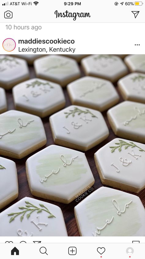 We Do Cookies Decorated, Wedding Reception Cookies Decorated, Sage Green Cookies Wedding, Mountain Wedding Cookies Decorated, Green And White Wedding Cookies, Decorative Cookies Wedding, Wedding Favor Sugar Cookies, Easy Wedding Cookies Royal Icing, Sage Wedding Cookies