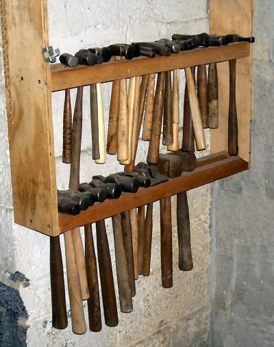 Storage for hammers Hammer Holder Ideas, Hammer Rack, Hammer Storage, Hammer Storage Ideas, Garage Tool Organization, Garage Workshop Organization, Garage Tool Storage, Tool Storage Diy, Blacksmith Shop