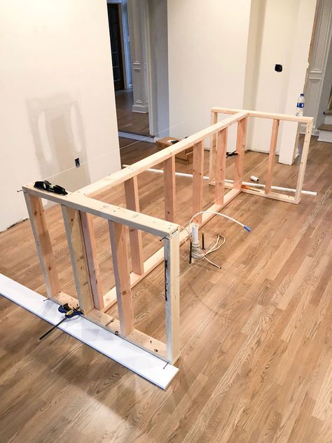 kitchen island framing wingwall island ikea kitchen Metal Kitchen Island Legs, Moveable Bar Island, 4ft Island Kitchen, Building Kitchen Island With Seating, Double Sided Kitchen Island Cabinets, New Kitchen Island Ideas, How To Finish A Kitchen Island, Framed Kitchen Island, Diy Island With Sink