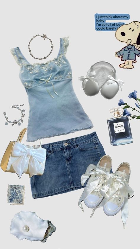 #bow #blue #miniskirts #aquamarine #bluecoquette #coquette #style #aesthetic #mermaid Aquamarine Aesthetic Outfit, Blue Outfit Aesthetic Summer, Victorious Aesthetic Outfits, Aquamarine Clothes, Aquamarine Inspired Outfits, Mermaid Core Clothes, Blue Concert Outfit Ideas, Mermaidcore Outfits Casual, Y2k Mermaid