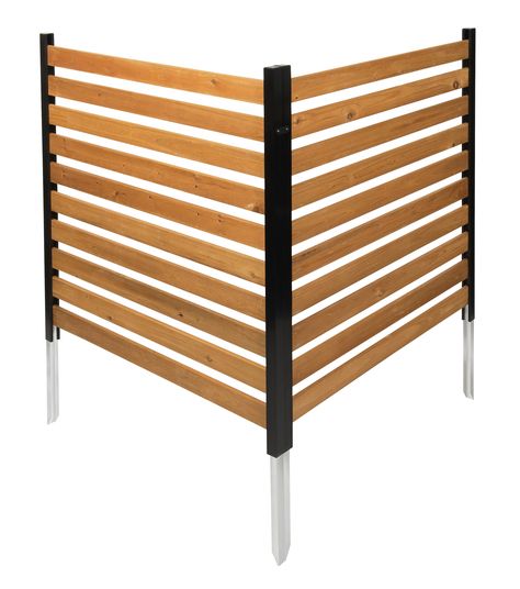 Find outdoor privacy screens at Lowe's today. Shop outdoor privacy screens and a variety of outdoors products online at Lowes.com. Ac Privacy Screen, Hiding Mini Split Air Conditioner Outside, Backyard Slat Wall, Wood Slat Wall Outdoor Privacy Screens, Garbage Can Fence Privacy Screens, Trash Bin Screen Outdoor, Front Porch Privacy Ideas Diy Wall, Cheap Outdoor Deck Ideas, Trash Can Privacy Screen