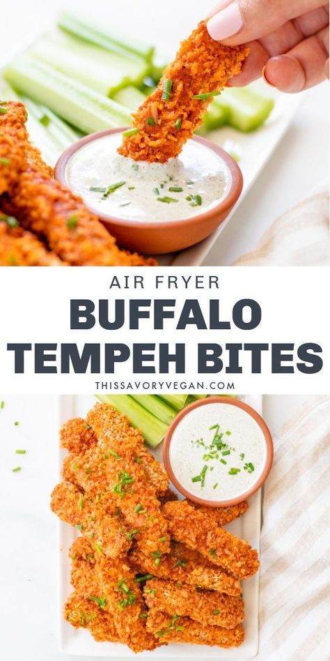 Vegan Junk Food Recipes, Vegan Tempeh Recipes, Tempeh Recipes Vegan, Vegan Superbowl, Buffalo Tempeh, Resep Vegan, Healthy Diners, Vegan Finger Foods, Vegan Tempeh