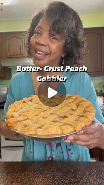 Denise Jordan on Instagram: "This butter-crust peach cobbler celebrating National Peach Pie Day is totally delicious. I know...it looks like a pie but it’s really a cobbler I put in a pie dish. Here’s the recipe I used to make my cobbler and truth be told...for this size pan it made two! For some reason...my usual deep dish was not available. Here’s a link to the complete video where I show everything step by step: https://youtu.be/Y9VzlDu-Us0.  Peach Cobbler Recipe Butter Crust 2/1/2 cups all purpose flour 2 Tablespoons sugar 1 teaspoon salt 2 sticks of unsalted butter (very cold, cut into small cubes) 6 – 8 Tablespoons ice cold water  Whisk the dry ingredients together. Using a pastry cutter or two knives, cut the butter into the flour. Sprinkle with cold water and work it in to form a s Peach Cobbler Pie Recipe, Peach Cobbler Crust Recipes, Peach Cobbler Using Pie Crust, Pie Crust Peach Cobbler, Peach Cobbler Pie Crust, Cobbler Crust Recipe, Double Crust Peach Cobbler, Peach Cobbler With Pie Crust, Peach Pie Recipes Easy