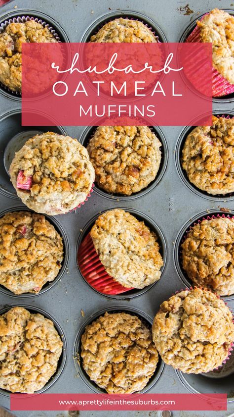 Rhubarb Cookies Oatmeal, Rhubarb Muffins Healthy, Frozen Rhubarb Recipes, Rhubarb Oatmeal Muffins, Oat Muffins Healthy, Apple Cider Muffins, Rhubarb Oatmeal, Rhubarb Cookies, Oatmeal Muffins Healthy