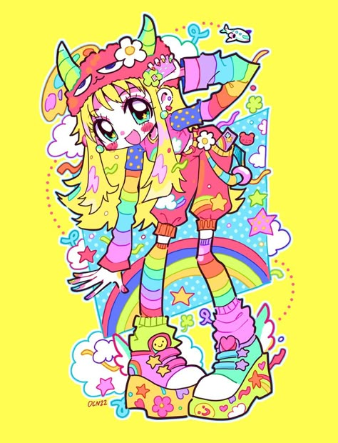 Harajuku Drawing, Ocean In Space, Harajuku Decora Kei, Decora Girl, Decora Art, Harajuku Decora, Kidcore Art, Art Style Inspiration, Art Refs