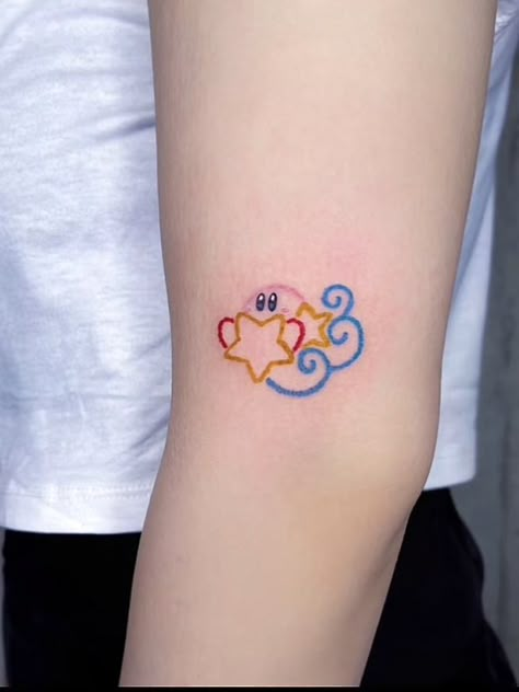 Kirby Star Tattoo, Kirby Tattoo Black And White, Ditto Tattoo, Pixel Art Tattoo, Sonic Tattoo, Trans Tattoo, Bandana Dee, Kirby Tattoo, Yarn Tattoo