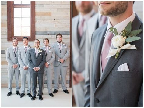 Grey Groomsmen Suits With Dusty Rose, Dusty Rose Bridesmaids And Groomsmen, Dusty Rose Wedding Groomsmen, Dusty Rose Groomsmen Attire, Dusty Rose And Grey Wedding, Dusty Rose Wedding Party, Dusty Rose Bridal Party, Sage Wedding Groomsmen, Dusty Rose Groomsmen