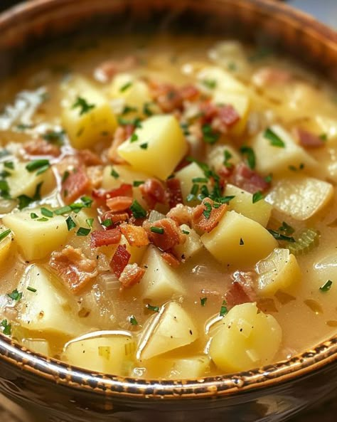 This recipe has been with my family for generations! Never disappoints! Creamy Potato Bacon Soup, Potatoes And Bacon, Homemade Potato Soup, Bacon Chowder, Potato Bacon Soup, Potato Bacon, Slow Cooker Potatoes, Loaded Potato Soup, Soup Ingredients