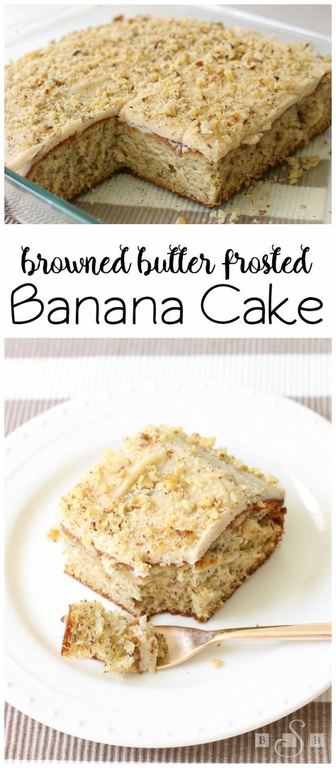 Browned Butter Frosted Banana Cake - Butter With A Side of Bread Brown Butter Frosting, Fruit Cakes, Delicious Sweets, Banana Cake Recipe, Amazing Desserts, Salty Cake, Browned Butter, Butter Frosting, Banana Recipes