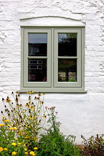 Casement Windows Exterior, English Cottage Exterior, Flush Casement Windows, Terrace House Exterior, Cottage Windows, Green Windows, Timber Windows, Cottage Renovation, Cottage Exterior