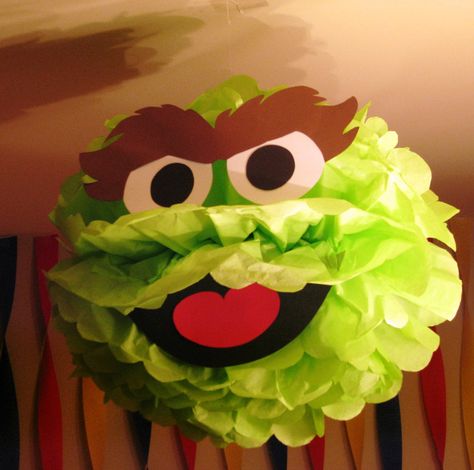 i need him for "Oscars trash toss" and the tatoo parlor Sesame Street Birthday Party Ideas, Paper Pom Pom, Elmo Birthday Party, Sesame Street Birthday Party, Elmo Party, Sesame Street Party, Tissue Paper Pom Poms, Oscar The Grouch, Elmo Birthday