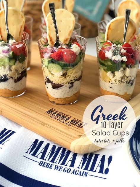 Mama Mia Themed Party Food, Greek Food Party Ideas, Greek Bachelorette Party, Mama Mia Food, Pasta Salad Party, Greek Birthday Party Theme, Mamma Mia Food, Mama Mia Party, Greek Party Theme