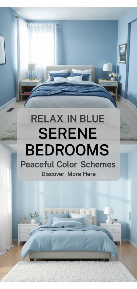 blue bedroom ideas Blue Master Room, Blue And Gray Bedroom, Blue Bedroom Inspirations, Relaxing Bedroom Colors, Blue Bedroom Colors, Light Blue Bedding, Blue And Pink Bedroom, Light Blue Cushions, Blue Bedroom Ideas