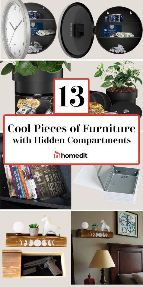 We’ve found 13 different types of hidden compartment furniture that accommodate large and small items. Hidden Shelf Storage, Furniture With Hidden Compartments, Hidden Compartment Furniture, Secret Compartment Furniture, Concealment Furniture, Hidden Safe, Hidden Shelf, Hidden Spaces, Furniture Board