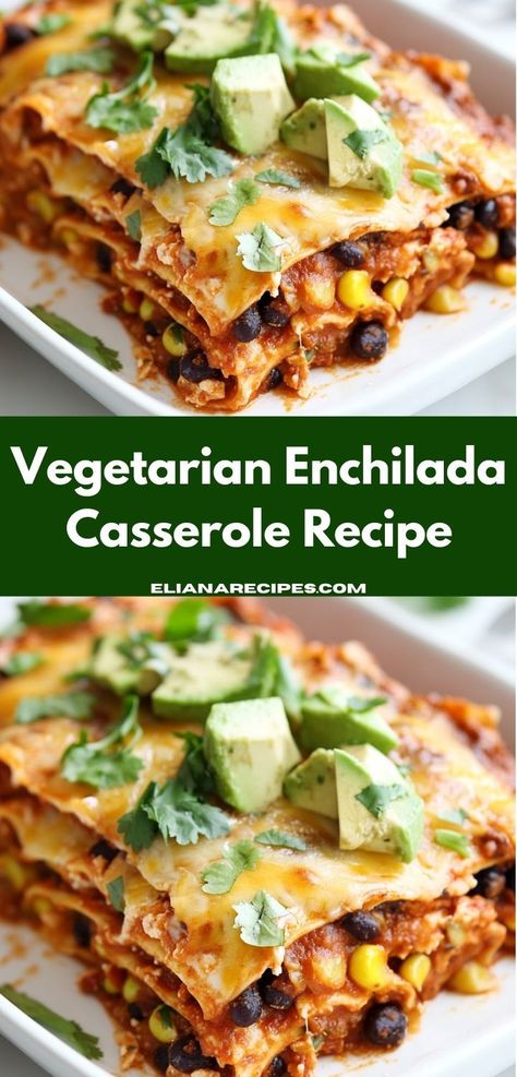 Looking for a delicious way to enjoy meatless meals? This Vegetarian Enchilada Casserole Recipe is packed with bold flavors and wholesome ingredients, making it an ideal family dinner that everyone will love. Casserole Recipes For Family, Vegetarian Weekly Meal Plan, Vegan Enchilada Casserole, Family Dinners Easy, Vegetarian Enchilada, Vegetarian Enchilada Casserole, Delicious Casserole Recipes, Veggie Enchiladas, Casserole Recipes For Dinner