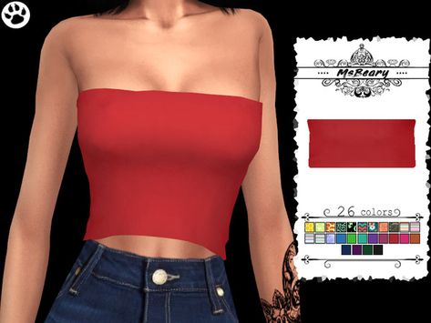 Sims 4 Tube Top, Cc Clothing, Red Tube Top, Sims 4 Black Hair, Sims 4 Cas Mods, Black Tube Tops, Ruffle Tube Top, Strapless Shirt, Black Tube Top