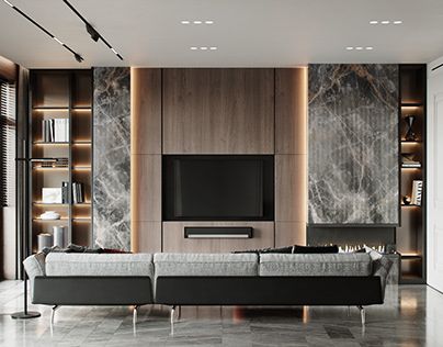 IDOL DESIGN on Behance Tv Room Design, Luxury Living Room Design, 아파트 인테리어, Tv Wall Design, Living Room Design Decor, Living Room Tv Wall, Interaction Design, A Living Room, Living Room Tv