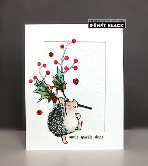 Penny Black Hedgehog Cards, Penny Black Christmas, Black Christmas Cards, Christmas Hedgehog, Xmas Gift Tags, Art Impressions Cards, Black Cards, Penny Black Cards, Penny Black Stamps