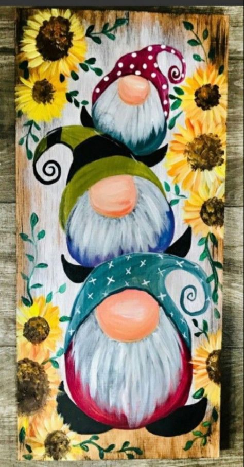 Gnome Paint, Decoration Vitrine, Canvas Painting Diy, Gnomes Crafts, Simple Acrylic Paintings, Urban Sketchers, Tole Painting, Beginner Painting, Christmas Paintings