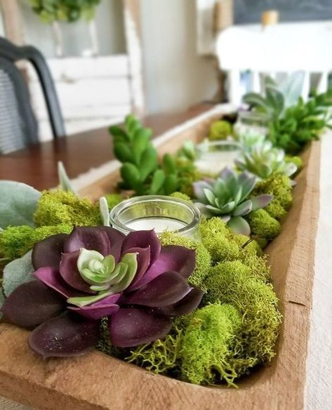 20 Most Beautifully Decorated Dough Bowls | Our Perfecting Manor Diy Succulents Centerpiece, Dough Bowl Centerpiece, Succulent Bowls, Dough Bowls, Succulent Centerpieces, Wooden Dough Bowl, Centerpiece Table, Succulents Decor, Bread Bowls