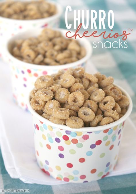 Fast Cold Lunch Ideas, Snacks Using Cheerios, Snacks Made With Cheerios, Things To Make With Cheerios, Recipes With Cheerios Cereal, Churro Cheerios, Recipes Using Cheerios, Cherrio Snacks, Recipes With Cheerios