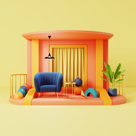 Set Design for Furniture Visualization on Behance Simple Set Design, Studio Decorating, Studio Set Design, Snowy Pictures, Tv Set Design, Chair Parts, Pet Paradise, Product Animation, 3d Interior Design