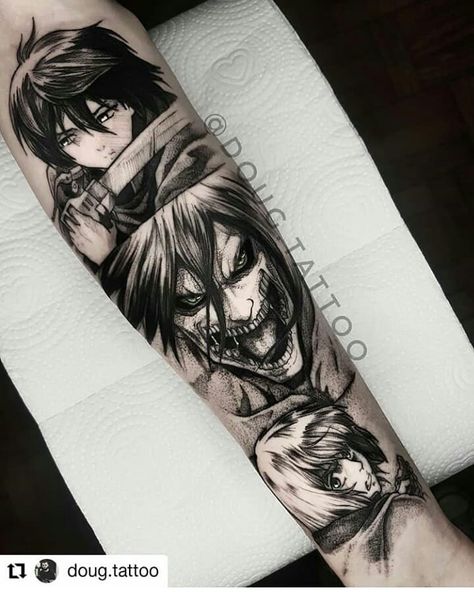 5 Me gusta, 0 comentarios - AnimeTattoo (@animetatto) en Instagram: "Mikasa, Eren & Armin 🔥credit @doug.tattoo 💪  Follow me and Tag your. Otaku Friends to the best…" Mikasa Tattoo, Traditional Bear Tattoo, Attack On Titan Tattoo, Artsy Tattoos, Ancient Tattoo, Dragon Ball Tattoo, Special Tattoos, One Piece Tattoos, Naruto Tattoo