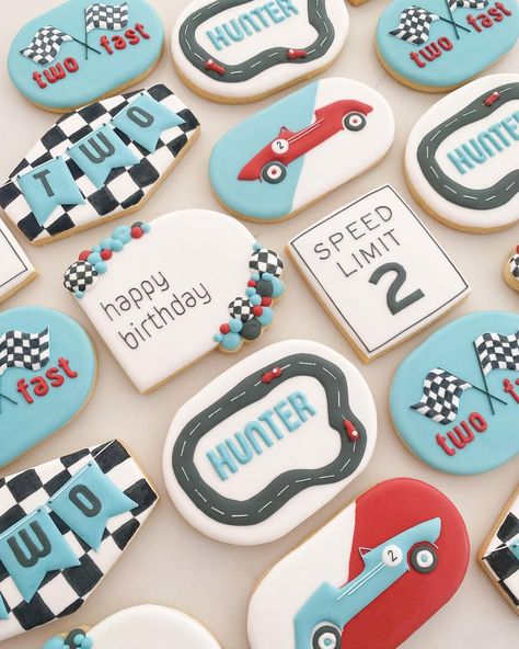 Two Fast Two Curious Cookies, 2 Fast 2 Curious Cookies, Fast One First Birthday, Car Themed Cookies, Two Fast Sugar Cookies, Race Car Birthday Cookies, Two Fast Cupcakes, 2 Fast Cookies, Two Fast Cookies Birthday