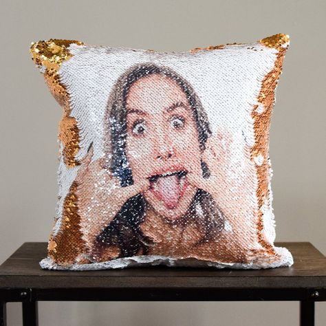 Personalized flip sequin "prank pillow" from the Mermaid Pillow Co Sequin Throw Pillows, Mermaid Pillow, Magic Gift, Face Pillow, Sequin Pillow, Sequin Fabric, Printed Pillow, Graphic Designers, Inspirational Gifts