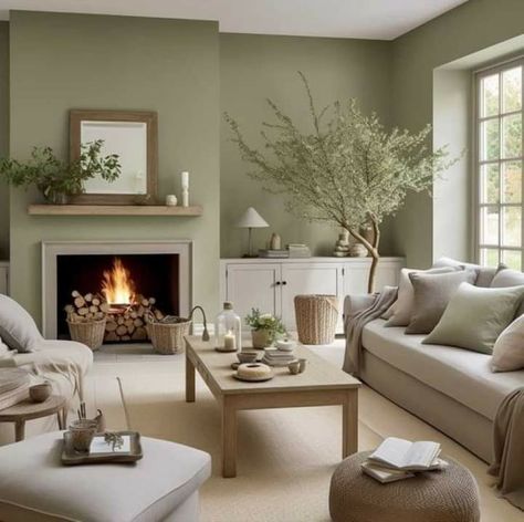 Sage Green Living Room Color Scheme, Green Living Room Color Scheme, Olive Living Rooms, Sage Living Room, Green Walls Living Room, Sage Green Living Room, Green Living Room Decor, Green Living Room, Cream Living Rooms