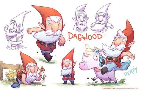 Dagwood Model Sheet.  Sincerely, Cam  #comics #indiecomics #gnome #illustration #characterdesign Cam Kendell, Gnome Illustration, Running Cartoon, Indie Comics, 포트폴리오 레이아웃, Dnd Races, Character Model Sheet, Character And Setting, Model Sheet