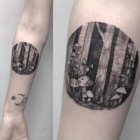 Tattoo by Cloto Acherontia #ClotoAcherontia #treetattoos #trees #tree #nature #wood #outdoors #land #earth #illustrative #forest #mushroom Tattoo Earth, Mushroom Tattoo Ideas, Mushroom Tattoo, Mushroom Tattoos, Nature Tattoo, Forest Tattoos, 1 Tattoo, Nature Tattoos, Small Tattoo