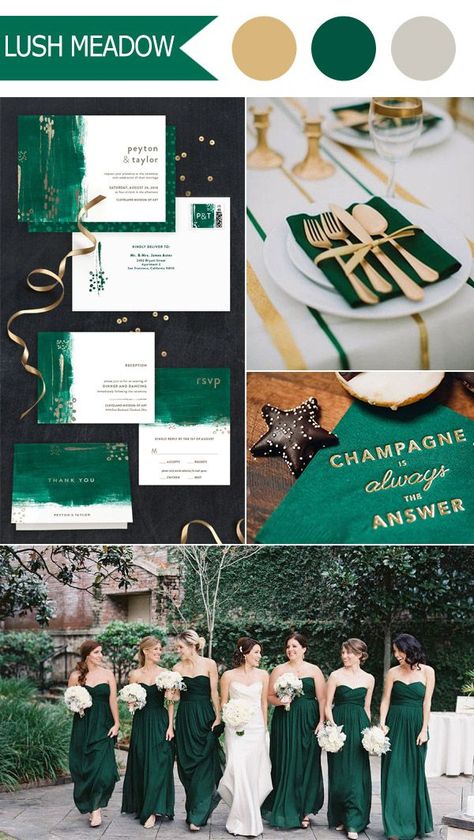 Space Decorations, Vintage Wedding Colors, Green And Gold Wedding, Wedding Color Scheme, Best Wedding Colors, Wedding Themes Summer, Grey Wedding Invitations, Emerald Green Weddings, Autumn Bride