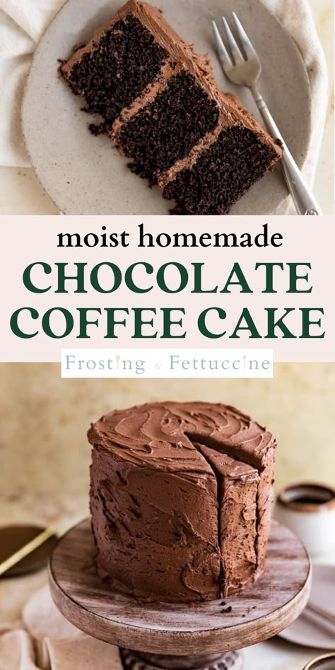 This chocolate cake recipe with coffee is made with brewed black coffee and espresso powder for a rich coffee and chocolate flavor. This chocolate coffee layer cake is light and fluffy and topped with a chocolate coffee frosting. It's decadent, rich, and the perfect cake for parties and celebrations! Super Dark Chocolate Cake, Light Fluffy Chocolate Cake, Best Chocolate Cake With Coffee, Cake Made With Coffee Recipe, Moist Chocolate Coffee Cake, Chocolate Cake Coffee Frosting, Chocolate Cake Made With Sour Cream, Cakes With Coffee In Them, Easy Chocolate Coffee Cake