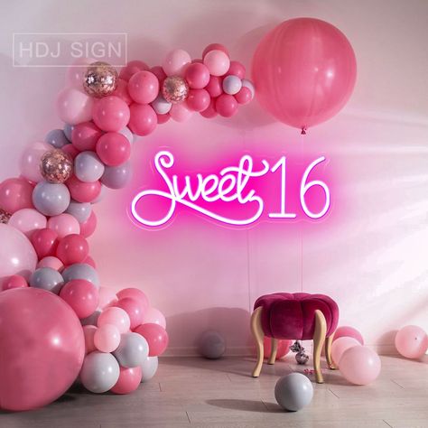 Sweet Sixteen Neon Sign, Outside Party Ideas, Sixteenth Birthday, 16 Birthday, Sweet 16 Parties, 16th Birthday Party, Birthday Party Decoration, Led Neon Lighting, Sweet 16 Birthday