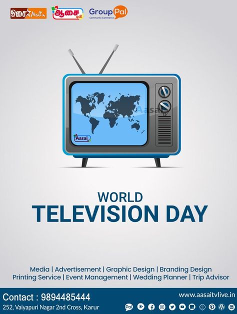 World Television Day World Television Day Creative Ads, Diwali Posts, World Television Day, Discovery Day, Creative Posters, Creative Ads, Event Management, Diwali, Printing Services