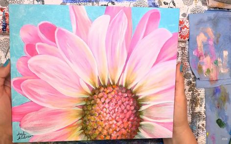 How To Paint A Daisy: 10 Amazing and Easy Tutorials! Paint A Daisy, Daisy Flower Drawing, Cherry Blossom Painting Acrylic, Decorative Painting Patterns, Floral Paintings Acrylic, Fall Canvas Painting, Easy Flower Painting, Daisy Art, Daisy Painting