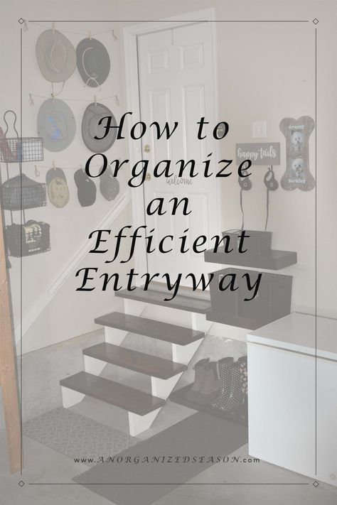 Learn how to Organize an Efficient Entryway at AnOrganizedSeason.com via @anorganizedseason Stair Landing Organization, Landing Zone Organization, Entryway Mail Organizer, Entry Organization, Garage Entryway, Entryway Storage Cabinet, Garage Entry, Stair Landing, Small Entryways