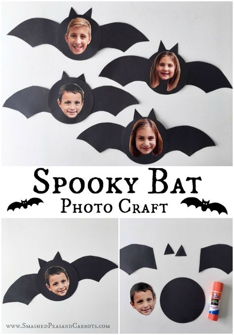 Hanging Halloween Crafts Preschool, Preschool Bats Crafts, Bats Activities For Toddlers, Halloween Craft With Kids Picture, Halloween Picture Crafts For Kids, Preschool Halloween Decor, Easy Bat Crafts For Preschool, Bat Crafts For Kindergarten, Bat Art For Toddlers