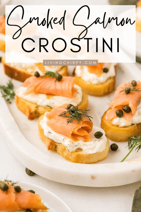 Smoked Salmon Crostini Smoked Salmon Crostini, Salmon Crostini, Classy Appetizers, Salmon Appetizer Recipes, Smoked Salmon Appetizer, Salmon Appetizer, Heavy Appetizers, Capers Recipe, Crostini Appetizers