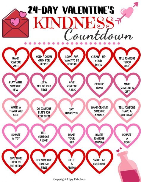 Countdown Quotes, February Activity, Hug Gifts, Kindness Activities, February Valentines, Valentine's Day Printables, Printables For Kids, Valentine Activities, Day Countdown