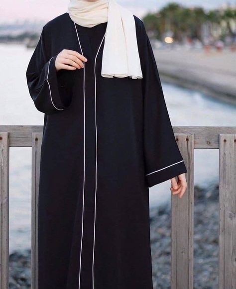 Simple Naqab Design Black, White Abaya Designs, Black Abaya Designs Simple, Hijab Fashion Aesthetic, Halal Outfits, Simple Abaya Designs, Latest Abaya Designs, Burkha Designs, Burqa Designs