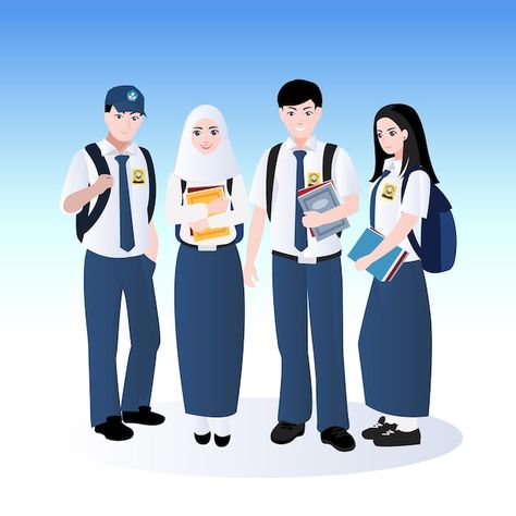 Junior high school students from indones... | Premium Vector #Freepik #vector #student-cartoon #school-people #boy-girl #kids-cartoon Student Animation, School Animation, Students Cartoon, Drawing Student, Student Illustration, Canva Hacks, Digital Graphics Art, Student Cartoon, Abstract Wall Painting