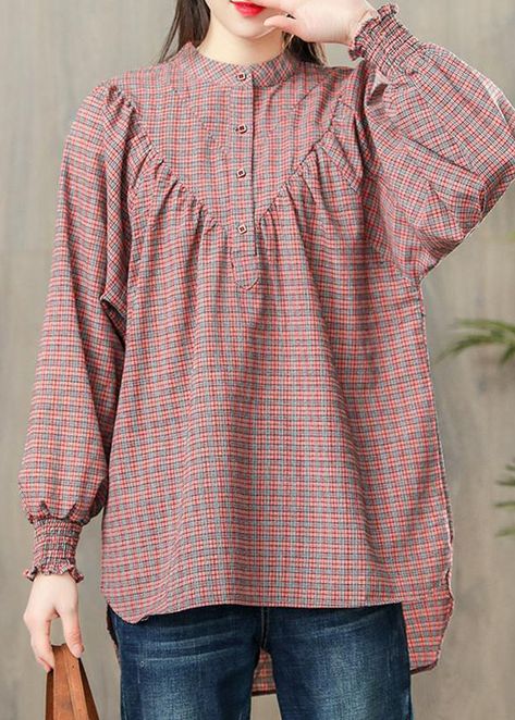 new pink plaid cotton blouse casual loose long sleevel tops#cottontops#pinkplaidtop Design Kurta, Girls Dresses Sewing, Frock Fashion, Pakistani Fashion Casual, Plaid Pullover, Pakistani Dresses Casual, Girls Frock Design, Casual Wear Dress, Blouse Models