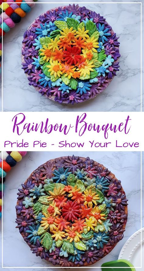 Painting Pie Crust, Painted Pie Crust, How To Color Pie Dough, How To Color Pie Crust, Colorful Pie Crust, Colored Pie Crust, Sunflower Pie, Decorated Pies, Rainbow Pie