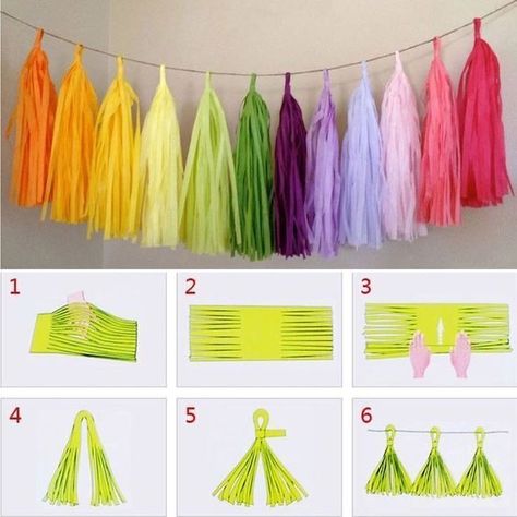 Ideas Para Cumpleaños, Garlands Diy, Diy Bunting, Paper Tassels, Tissue Paper Tassel Garland, Tissue Paper Tassel, Wedding Party Decor, Image Notes, Tassel Garland